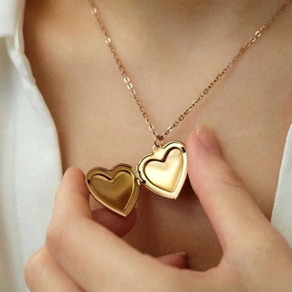 Heart Locket Necklace | Gold Plated Stainless Steel - Picture 2 of 3